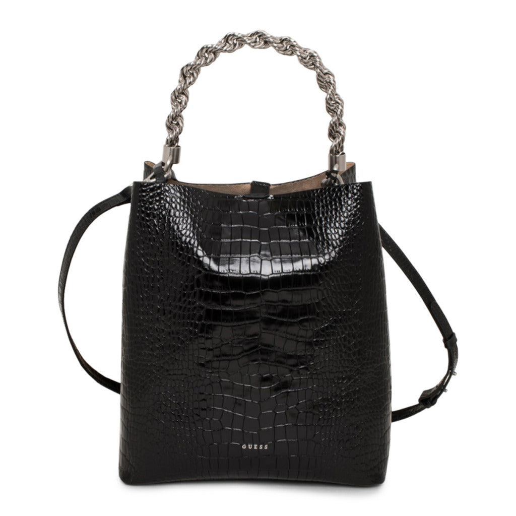 Black Leather Embossed Shoulder Bag with matching pouch