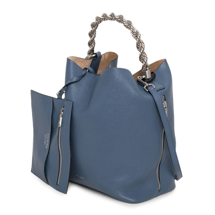 Blue Leather Slim Shoulder Bag